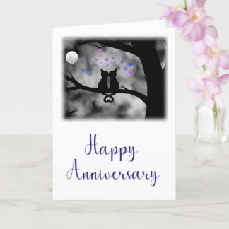 Carte Romantic Cat Anniversary Card Under Moon          
