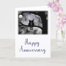 Romantic Cats Under Moon Anniversary Card