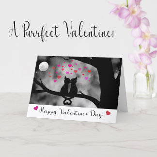 Carte Romantic Cats Under Moon Valentine Card           