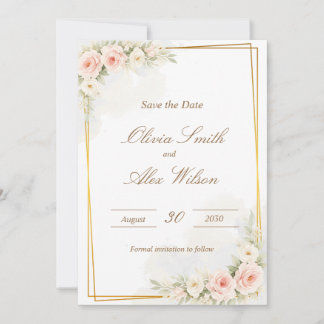 Carte Romantic Floral Save the date Dusty Blush Peo