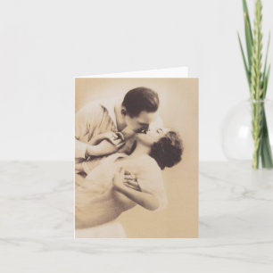 Carte Romantic Love Couple Kissing vintage illustration