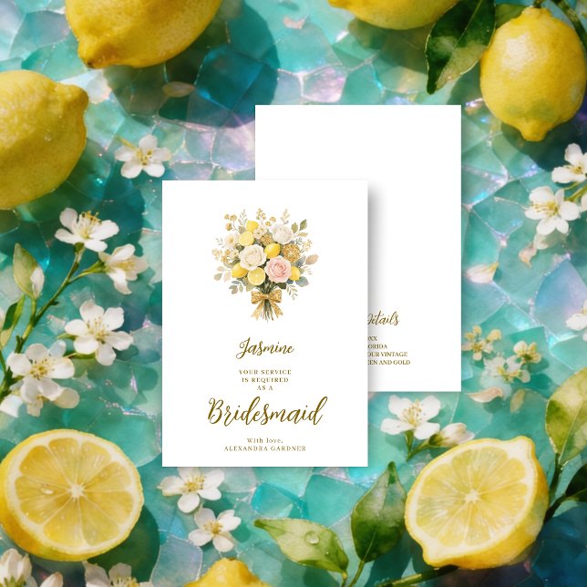 Carte Romantic Mediterranean Glitter Bouquet Bridesmaid  (Romantic Mediterranean Glitter Bouquet Bridesmaid Wedding Proposal Cards with White Back.)