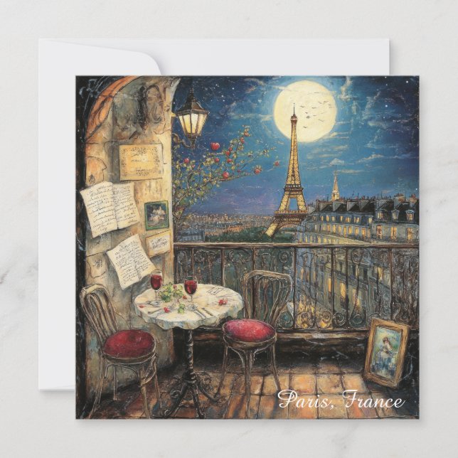 Carte Romantic Paris France Eiffel Tower Illustration (Devant)