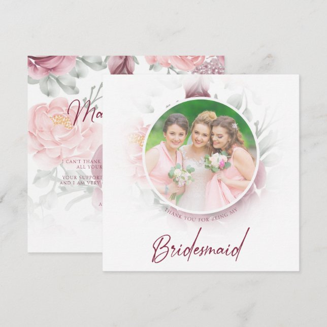 Carte Romantic Thank You Bridesmaids Classic Floral Pink (Devant / Derrière)