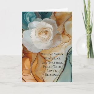 Carte Romantique Aqua Bleu Blanc Or Mariage Floral