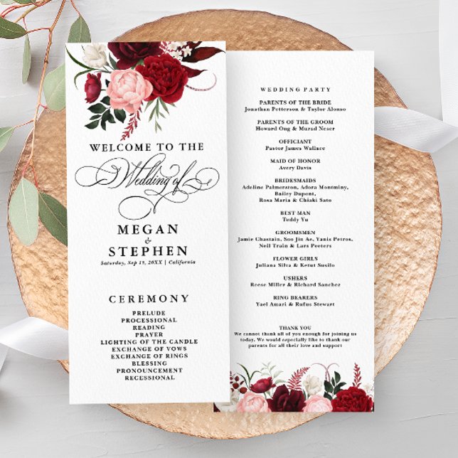 Carte Romantique Couleur d'eau Bourgogne Floral Programm (Créateur téléchargé)