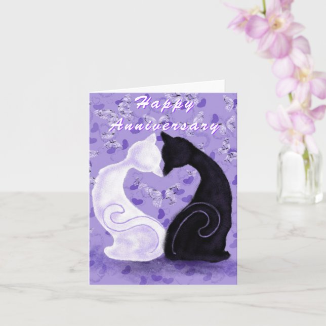 Carte romantique Couple Chat Anniversaire (Orchidée)