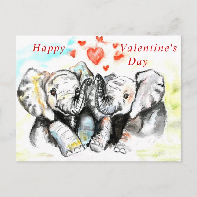 Carte Romantique Couple Elephant Valentine's Day C (Devant)