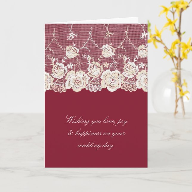 Carte Romantique Crème rouge Blanche dentelle Mariage fl (Fleur jaune)