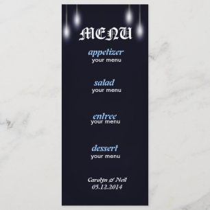 Carte romantique de menu de bleu marine de