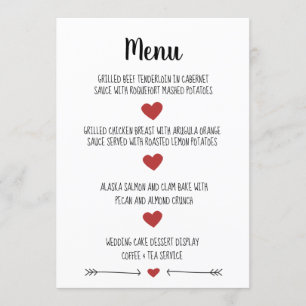 CARTE ROMANTIQUE DE MENU DE MARIAGE