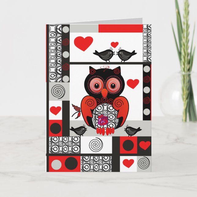 Carte romantique de Saint-Valentin avec le hibou (Devant)