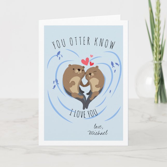 Carte romantique de Valentine d'amour de loutre (Devant)