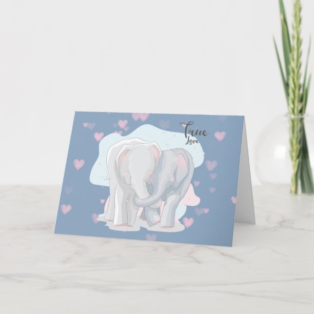 Carte romantique de Valentine d'amour d'éléphant (Devant)