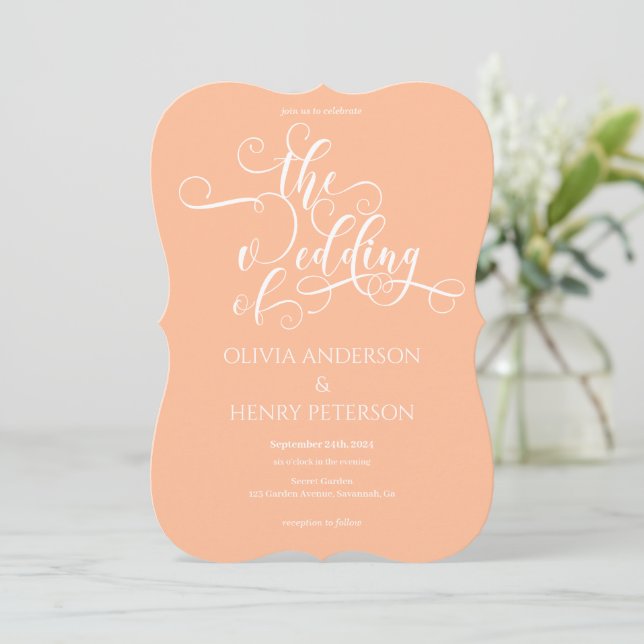 Carte Romantique Elegant Peach QR Code Mariage (Debout devant)