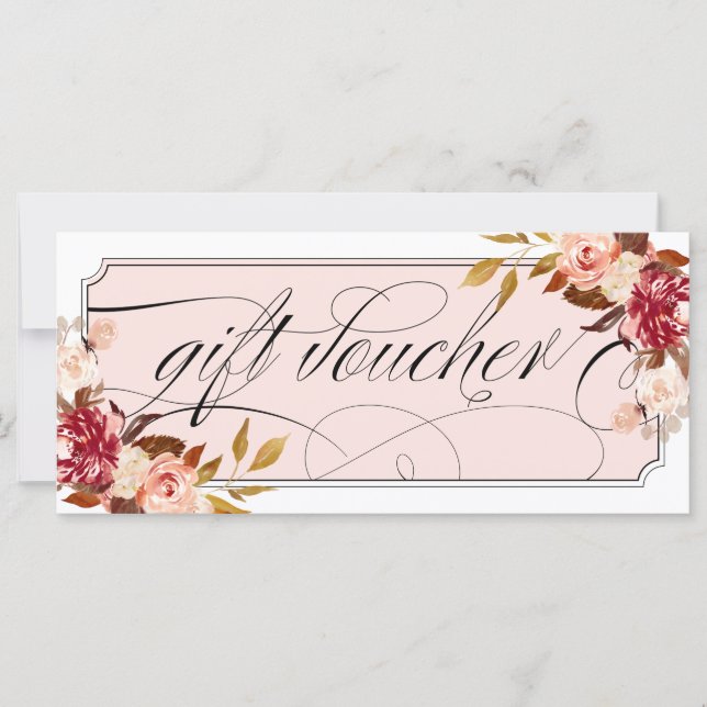 Carte Romantique Floral Bourgogne Élégant bon cadeau (Devant)
