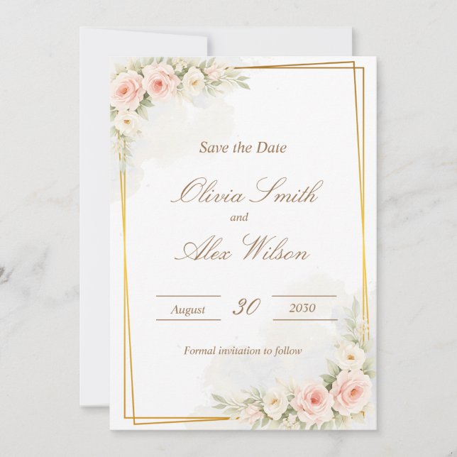 Carte Romantique Floral Save the date Dusty Blush Peo (Devant)
