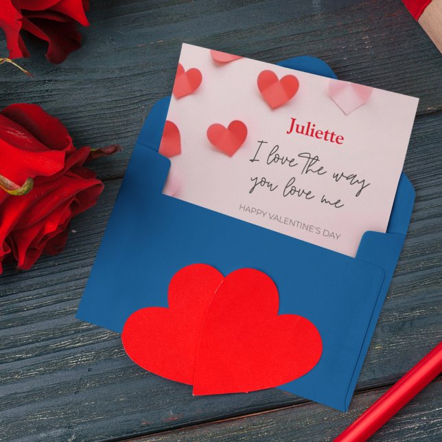 Carte romantique rose et coeur rouge Saint-Valenti (Romantic Pink and Red Heart Valentine's Day card)