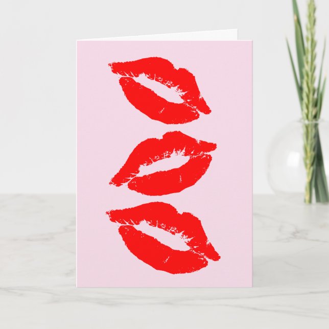 CARTE ROMANTIQUE ROUGE LIPS KISSES PENSER À VOUS (Devant)