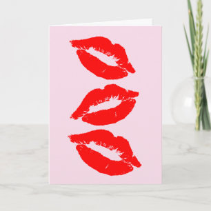 CARTE ROMANTIQUE ROUGE LIPS KISSES PENSER À VOUS
