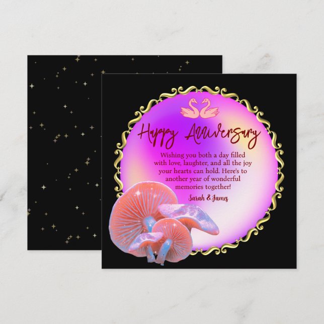 Carte Romantique Swan Pastel Joyeux Anniversaire Or Acce (Devant / Derrière)