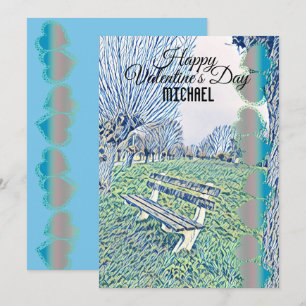 Carte Romantique Valentines Jour Coeur Banc de jardin po