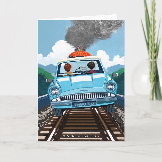 Carte Ron & HARRY POTTER™ en voiture volante vers HOGWAR (Devant)