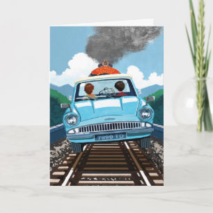 Carte Ron & HARRY POTTER™ en voiture volante vers HOGWAR