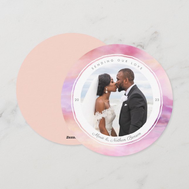 Carte ronde Aquarelle Peach Pink Purple Agple (Devant / Derrière)