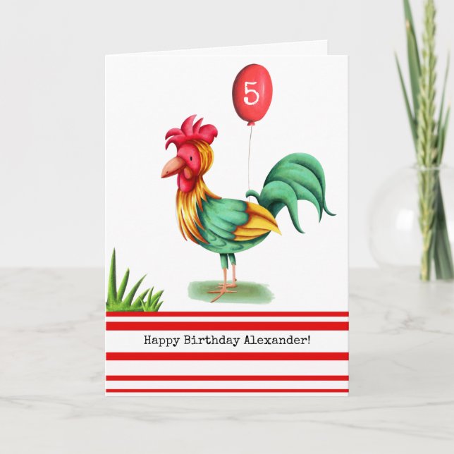 Carte Rooster coloré et Balloon Anniversaire personnalis (Devant)