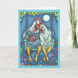 Carte ROOSTER HAUT CANOODLES, ROMANCE CUTE POULET Blanc