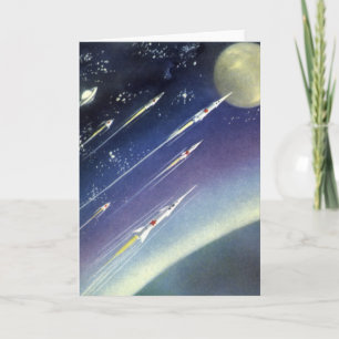 Carte Roquettes de science-fiction vintages dans l'espac