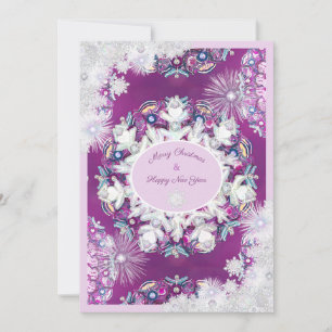 Carte Rosace rouge cardinale et flocon de neige