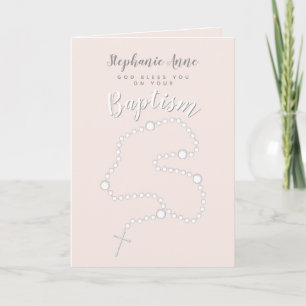 Carte Rosaire du baptême sur rose