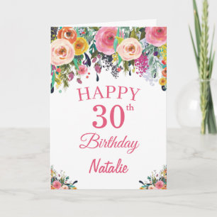 Carte rose 30e Anniversaire Aquarelle Florale Fleu