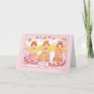 Carte Rose Angel Aquarelle Rose Fleurs Joyeux Anniversai