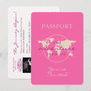 Carte rose Baby shower d'aventure Passeport