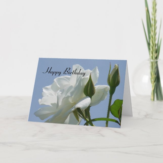 Carte Rose blanc - joyeux anniversaire (Devant)