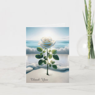 Carte Rose Blanche Dans Le Sable De Plage