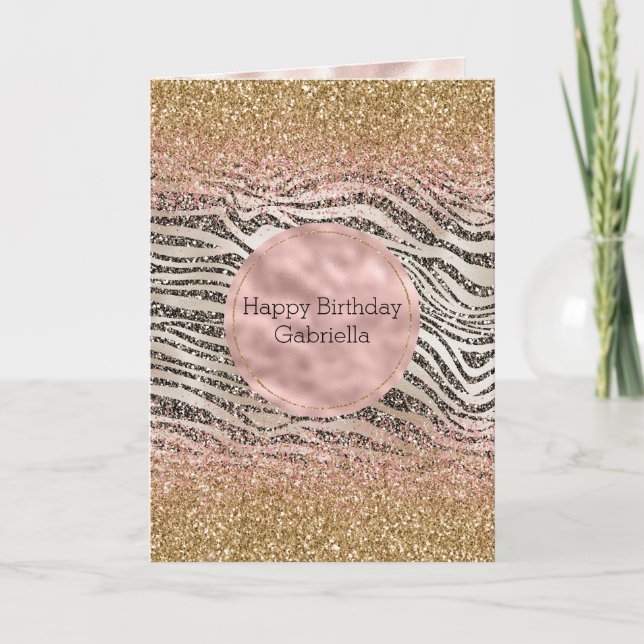 Carte Rose Blush Gold Black Glitzy Parties scintillant Z (Devant)