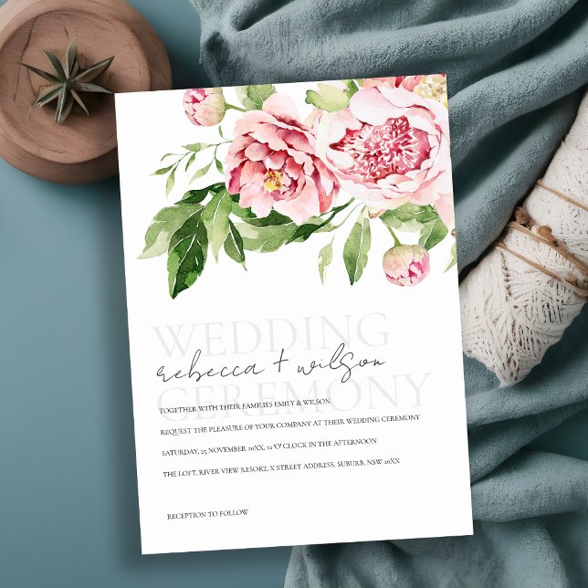 CARTE ROSE BLUSH VERT PEONY MARIAGE DE COULEUR D'EAU FLO (Créateur téléchargé)