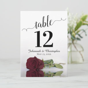 Carte Rose Bourgogne Elégant Table Numéro Grand