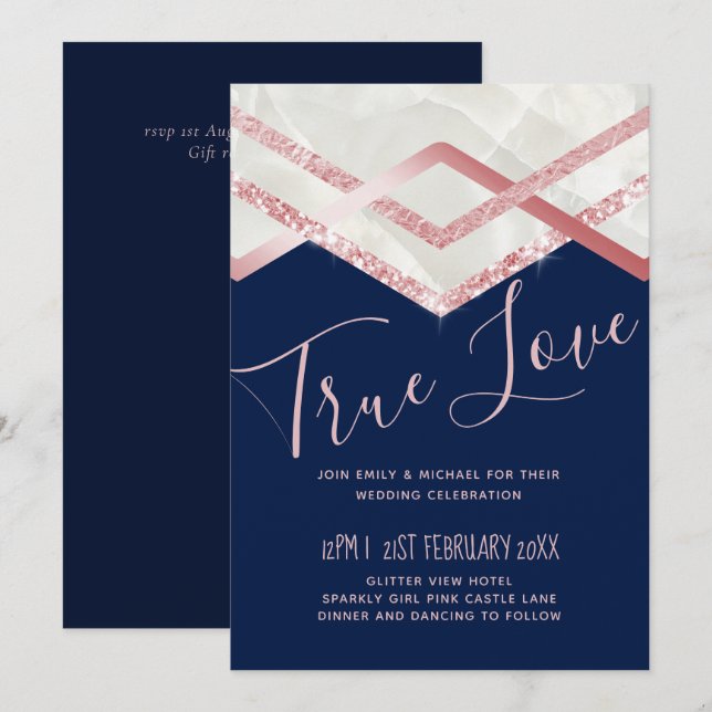 Carte Rose budget Gold Foil Look Mariage géométrique (Devant / Derrière)