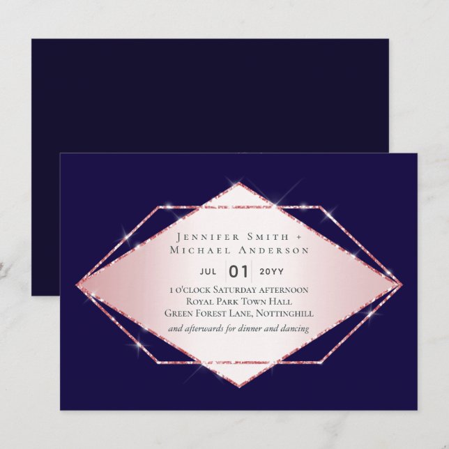 Carte Rose budget Gold Foil Look Mariage géométrique (Devant / Derrière)