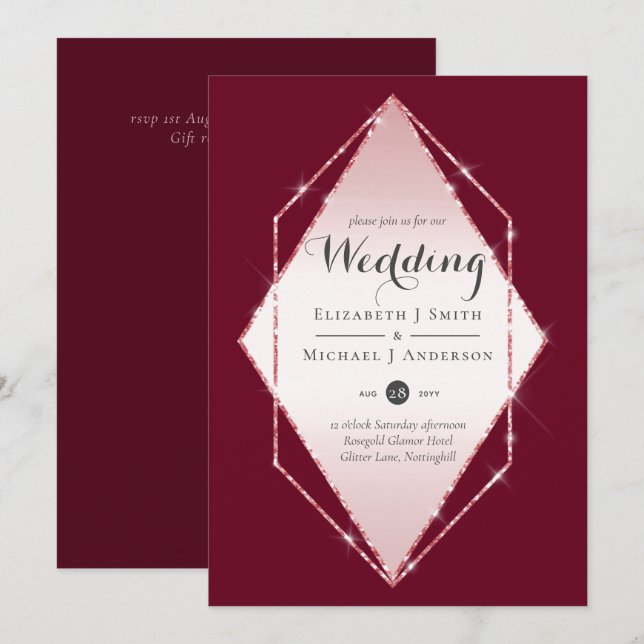 Carte Rose budget Gold Foil Look Mariage géométrique (Devant / Derrière)