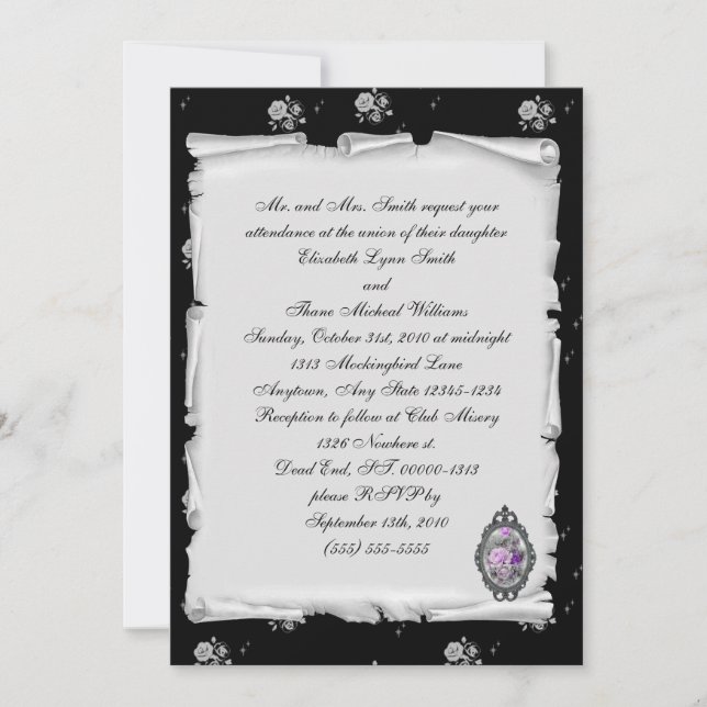 Carte Rose Cameo violet Steampunk Goth mariage (Devant)