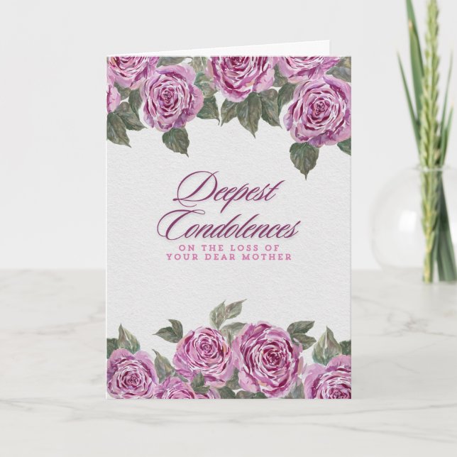Carte Rose Condolences Bouquet - Perte de mère (Devant)