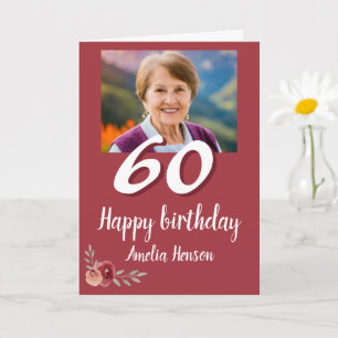 Carte Rose couleur rouge photo 60e anniversaire