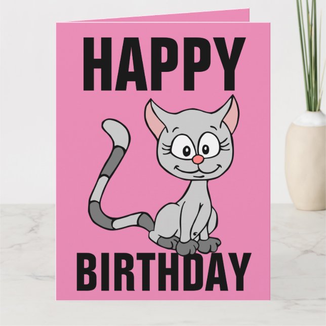 CARTE ROSE CUTE CAT ANNIVERSAIRE (Devant)