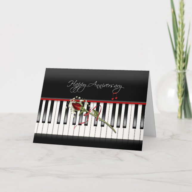 Carte Rose d'anniversaire sur Piano (Devant)